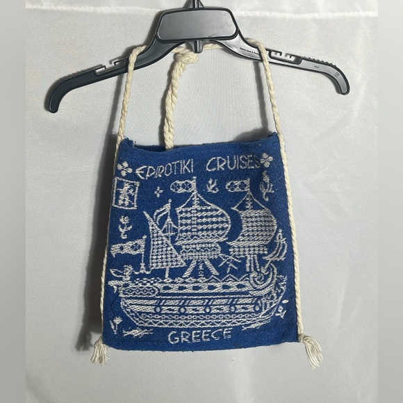 Source Unknown Handbags - Vintage Greece Epirouki Cruises Woven Mini Tote Bag Blue White Nautical